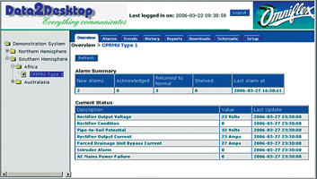 Summary screen of Omniflex Data2Desktop Service.